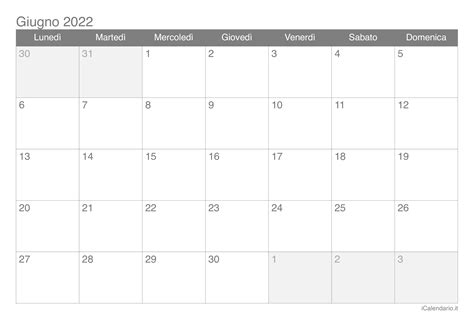 Calendario Giugno 2022 Da Stampare Icalendarioit