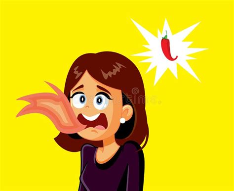 Woman With Mouth On Flames After Eating Chili Spicy Food Vector Cartoon