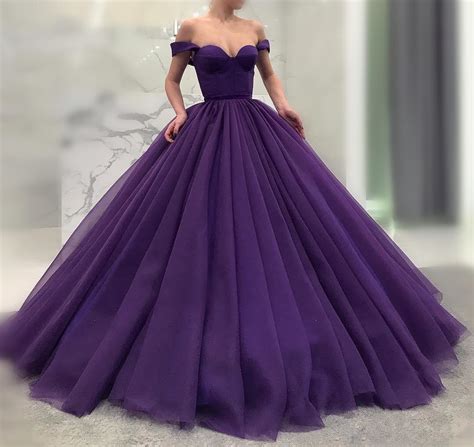 2020 Purple Fluffy Long Quinceanera Dresses Sexy Off Shoulder Sweetheart Ball Gown Tulle Prom