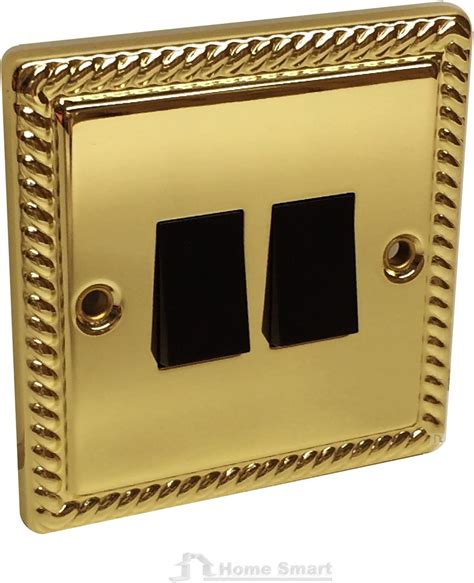 Georgian Brass Rope Double Light Switch 2 Gang 2 Way Electric Bright