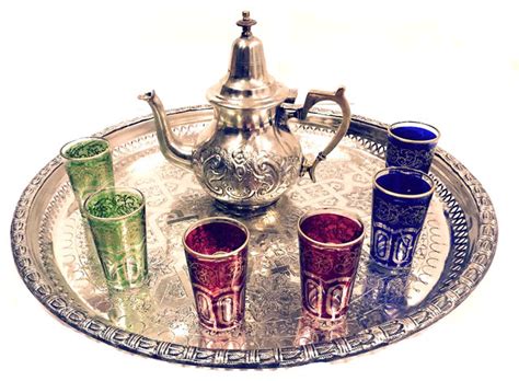 Consigned Moroccan Antique Tea Set Tray Teapot and 6 ...