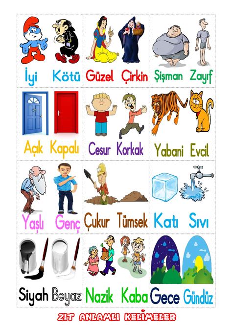 1 Sınıf Türkçe Zıt Anlamlı Kelimeler Pano çalışması - Ilosofia