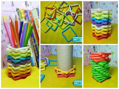 Diy Pencil Holder From Drinking Straws And Toilet Paper Roll Diy Straw