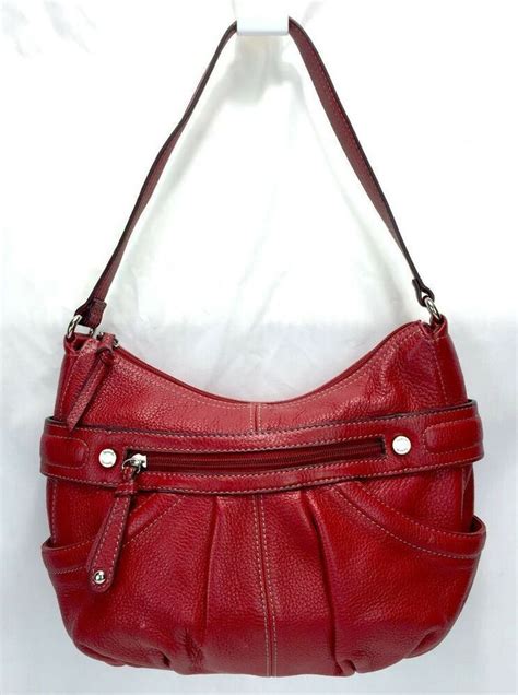 Tignanello Red Leather Purse Zip Top Hobo Handbag Tignanello