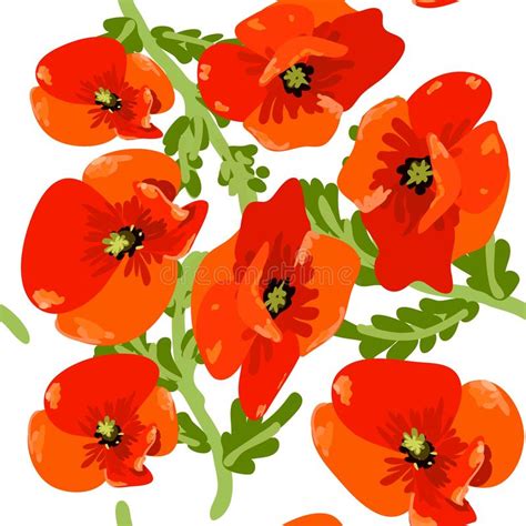Springtime Red Poppy Flower Seamless Pattern Background Vector Eps 10