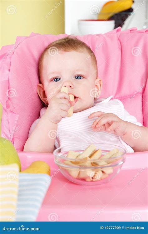 Cute Baby Eating Snack Stock Image Image Of Nice Chair 49777909