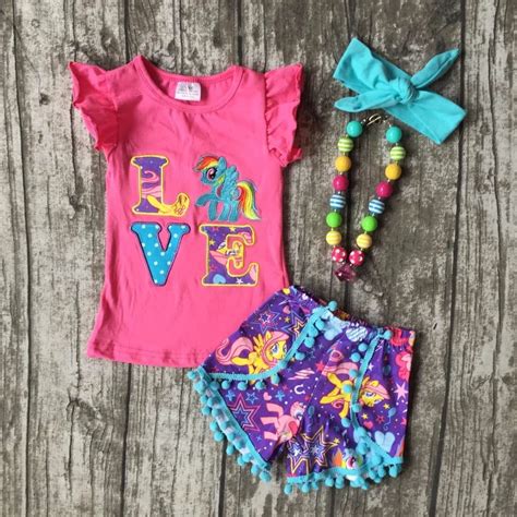 Baby Girls Shorts Sets Boutique Outfit Hot Pink Purple Unicorn Love