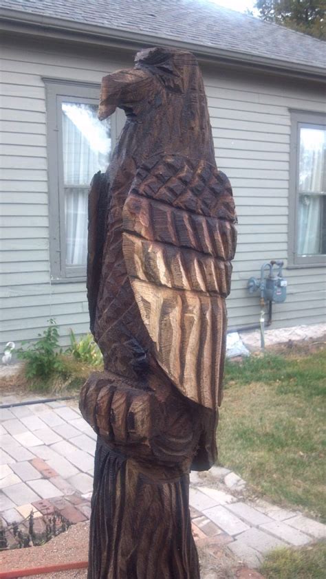 Hand Made Black Walnut Perched Eagle Chainsaw Carving By Parrish