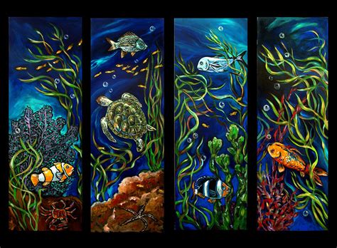 Most coral reefs are built from stony corals, whose polyps cluster in groups. Coral Reef paintings