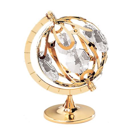 24k Gold Plated Large Spinning Globe On Stand W Swarovski Mascot Usa