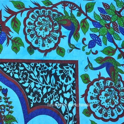 Swedish handwoven tapestry/ handmade wall hanging. Small Turquoise Blue Temple Tree of Life Wall Tapestry - RoyalFurnish.com