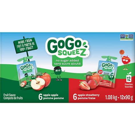 Gogo Squeez Unsweetened Apple Strawberry Applesauce Pouches Apple Strawberry Flavours Nut