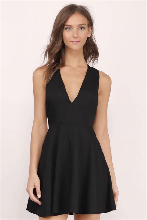 Cute Black Skater Dress Open Back Dress Black Flare Dress 22
