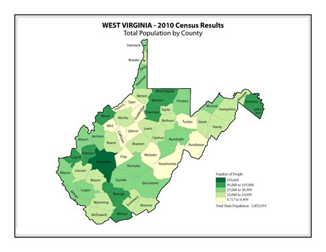 West Virginia County Map 2010 Census 20 Inch By 30 Inch Laminated