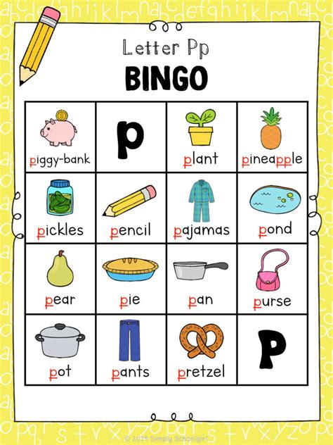 Letter P Bingo Game Etsy