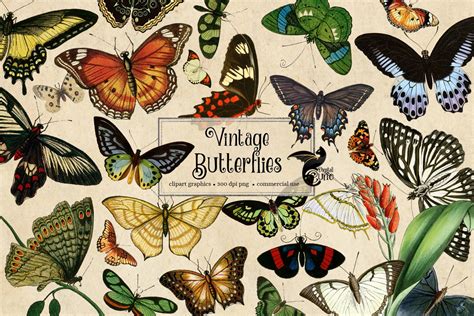 200 Vintage Butterflies Clipart 299098 Illustrations Design Bundles