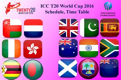 Icc World Twenty20 Cup 2016 Schedule Teams Squads