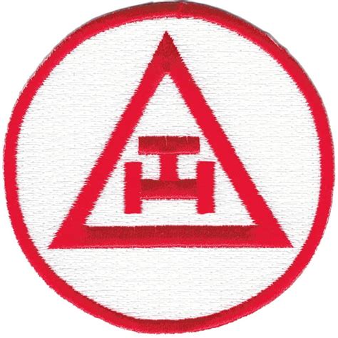 mason triple tau royal arch symbol round iron on patch [white red 2 875 ]