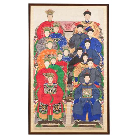 Chinese Qing Dynasty Period 19th Century Ancestor Group Portrait In