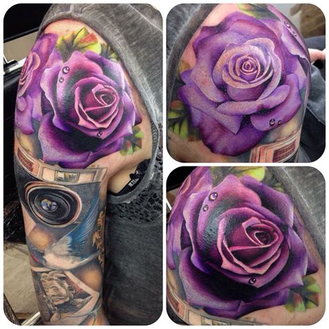 There are several different colors and design available, giving plenty of meaning. Stunning purple rose tattoo | Purple rose tattoos, Rose ...