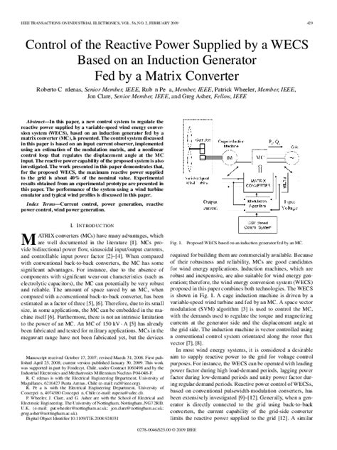 (PDF) Control of the Reactive Power Supplied by a WECS Based on an Induction Generator Fed by a ...
