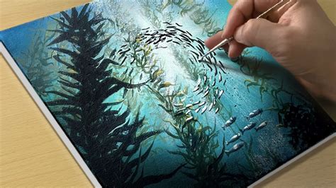 Easy Way To Draw A Kelp Forest Acrylic Painting For Beginners Youtube