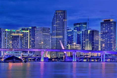 Miami Miami City Downtown Skyline Panoramic Hdr Photo After Sunset