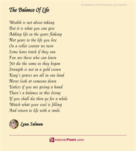 The Balance Of Life Poem by Lyna Salman