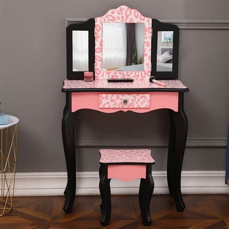 Lowestbest Vanity Set Vanity Table Set With Mirror For Girls 2 Drawers Makeup Table With