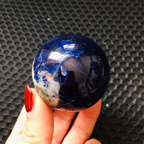 45mm Natural Blue Sodalite Sphere Quartz Crystal Sphere Carving Gem Stone Ball Wicca Healing
