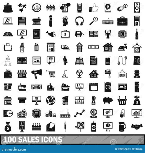 100 Sales Icons Set Simple Style Stock Vector Illustration Of Disk