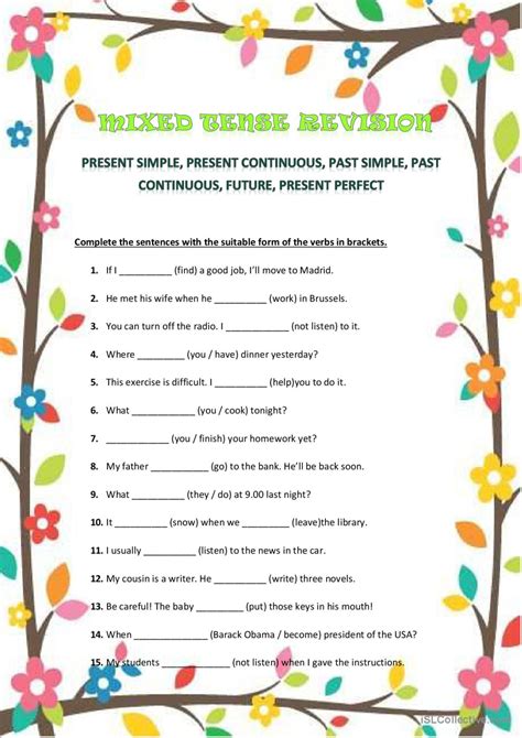 Mixed Tense Revision Present Simple English Esl Worksheets Pdf And Doc