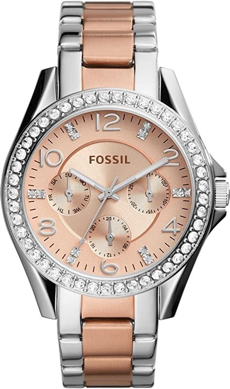 Fossil Womens Riley Chronograph Rose Gold Dial Two Tone Stainless