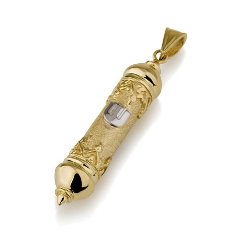 Buy 14k Textured Gold Mezuzah Pendant With Crown Shaped Ornate Israel