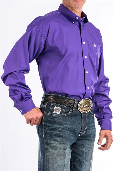 Measure from center back neck, across your shoulder, down to your elbow, down to your wrist. CINCH Jeans | Men's Solid Purple Button-Down Western Shirt