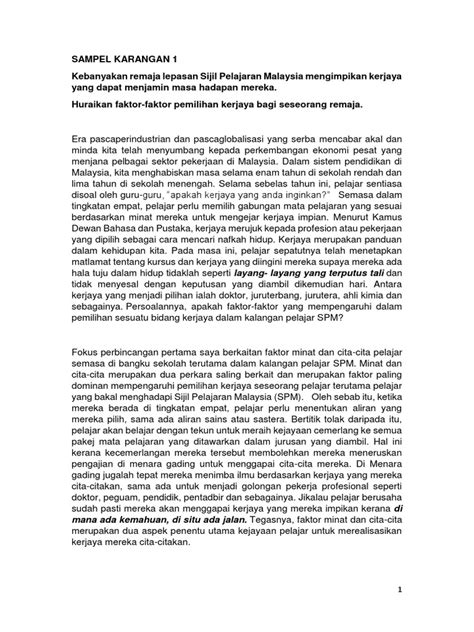 Nama saya bla bin bla2 dilahirkan pada bla2 di hospital bla2. Contoh Karangan Kerjaya Impian Saya