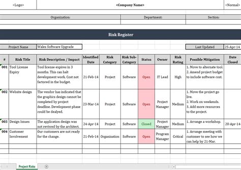 Risk Register Excel Template Iso Templates And Documents Download