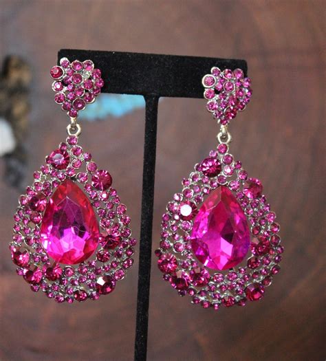 Hot Pink Earrings Fuchsia Earrings Hot Pink Prom Earrings Etsy