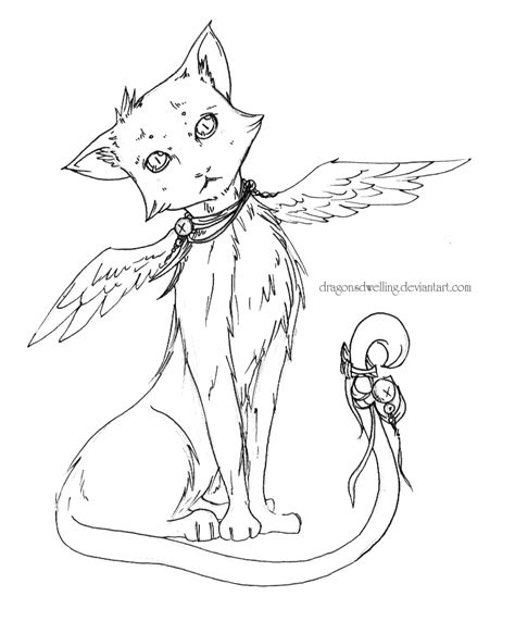 Winged Cat Lineart By Dragonsdwelling On Deviantart