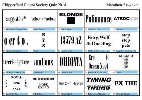 Dingbats word trivia all levels 500+ answers in one page 1. Quiz Night 2014 | Chipperfield Choral Society