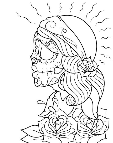 Day of the dead symmetry female portrait coloring page stock vector illustration. Day Of The Dead Girl Skull Coloring Page - Free Printable ...