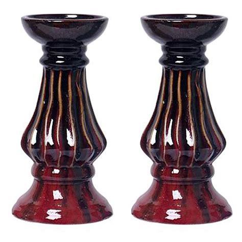 Ceramic Pillar Candle Holder Red Glaze Finish Candle Holders Pillar