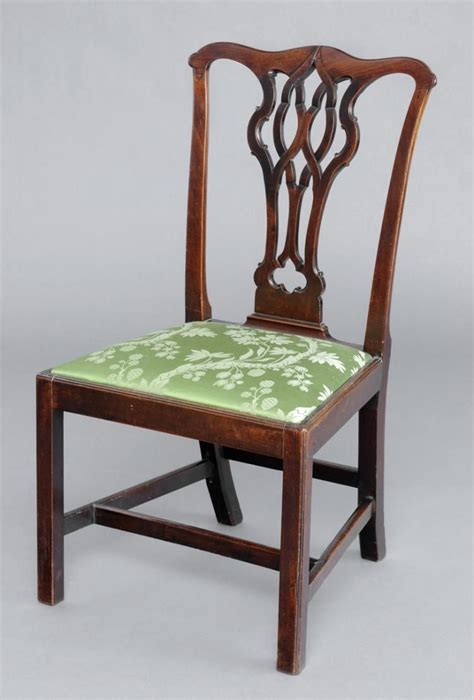 This Chippendale Period Mahogany Side Chair Is Upholstered In Green