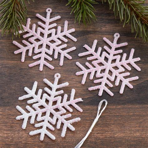 Miniature Glittered Pink Snowflake Ornaments Miniatures Sale Sales