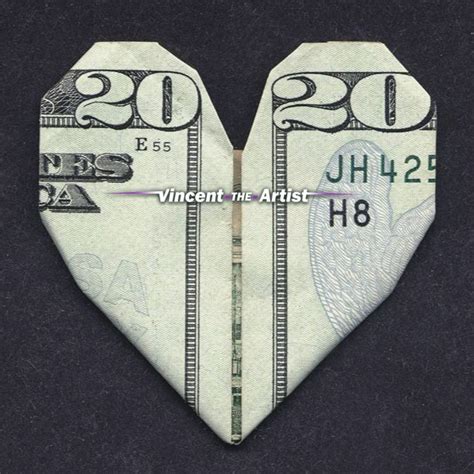Money Origami Heart Made With 20 Bill Money Origami Heart Dollar