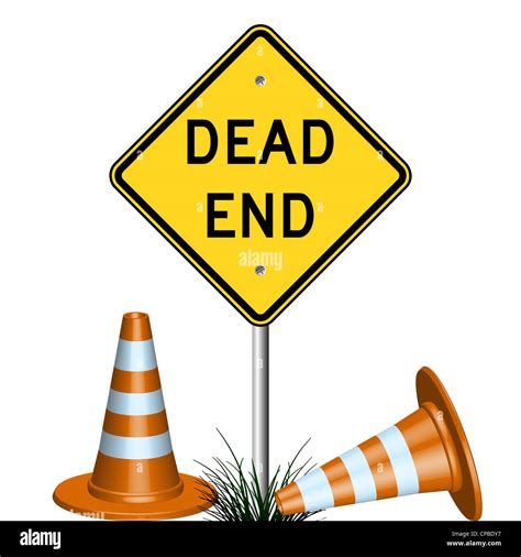 Dead End Sign With Cones And Grass Abstract Vector Art Illustration
