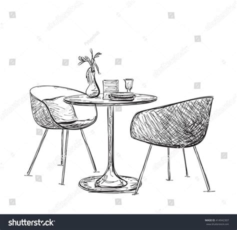 Sketch Of Modern Interior Table And Chairs Hand Drawn Furniture
