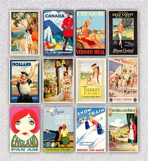 Set Of 12 Vintage Travel Postcards World Travel Postcard Etsy Uk