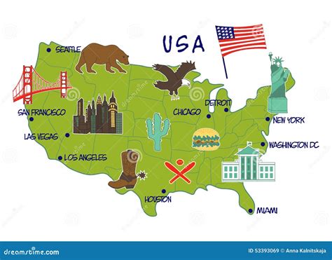 Map Of Usa With Typical Features Stock Vector Illustration Of