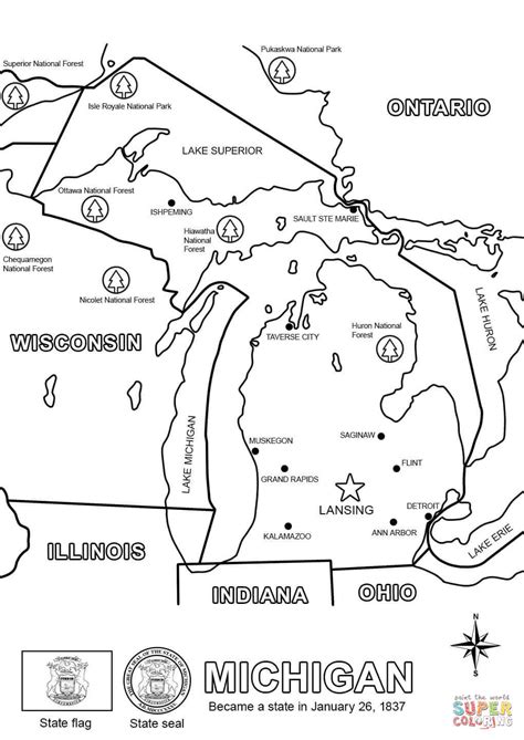 Michigan Map Coloring Page Free Printable Coloring Pages